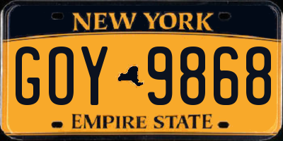 NY license plate GOY9868
