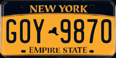 NY license plate GOY9870