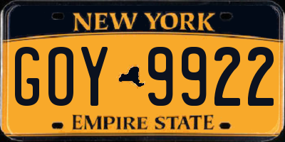 NY license plate GOY9922