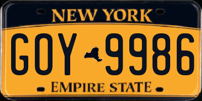 NY license plate GOY9986