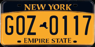 NY license plate GOZ0117