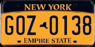 NY license plate GOZ0138