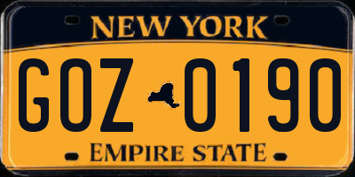 NY license plate GOZ0190