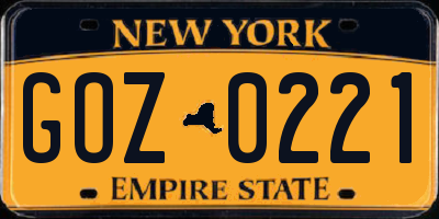 NY license plate GOZ0221