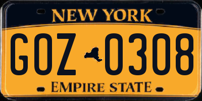 NY license plate GOZ0308