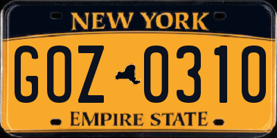 NY license plate GOZ0310