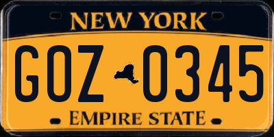 NY license plate GOZ0345