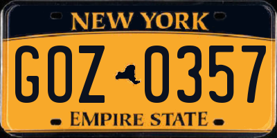 NY license plate GOZ0357
