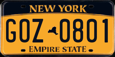 NY license plate GOZ0801