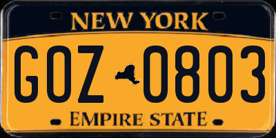 NY license plate GOZ0803