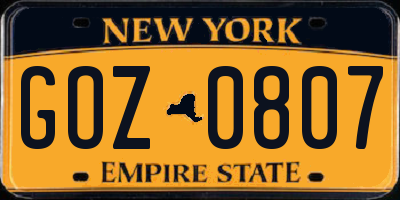 NY license plate GOZ0807