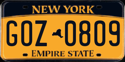 NY license plate GOZ0809
