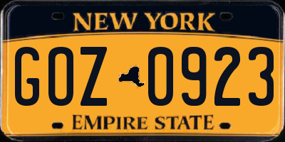NY license plate GOZ0923