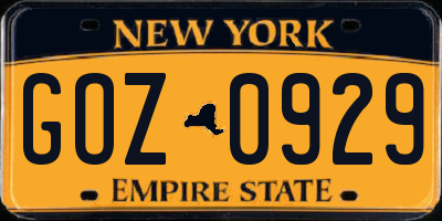 NY license plate GOZ0929