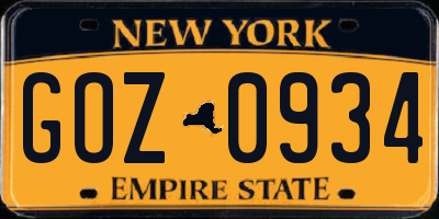 NY license plate GOZ0934