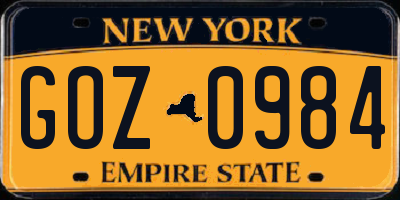 NY license plate GOZ0984