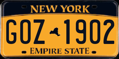 NY license plate GOZ1902