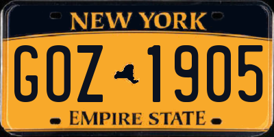 NY license plate GOZ1905