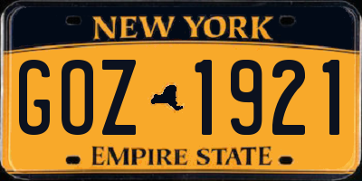 NY license plate GOZ1921