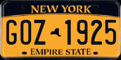 NY license plate GOZ1925