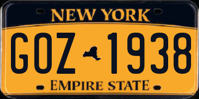NY license plate GOZ1938