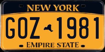 NY license plate GOZ1981
