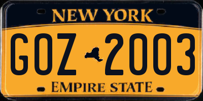 NY license plate GOZ2003