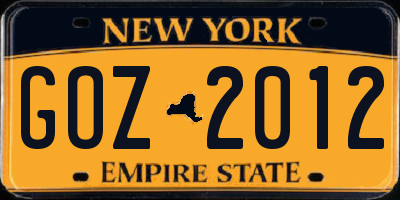 NY license plate GOZ2012