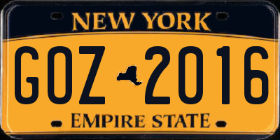 NY license plate GOZ2016