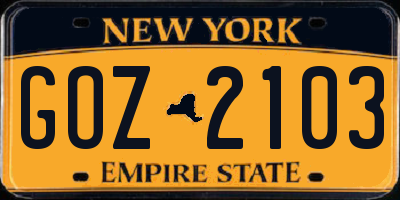 NY license plate GOZ2103