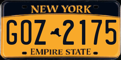 NY license plate GOZ2175