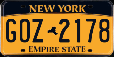 NY license plate GOZ2178