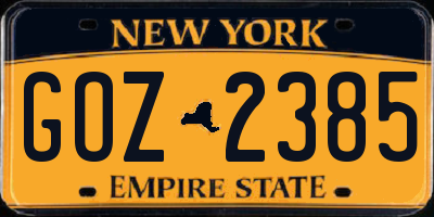 NY license plate GOZ2385