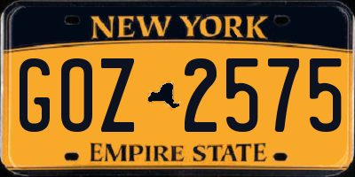NY license plate GOZ2575
