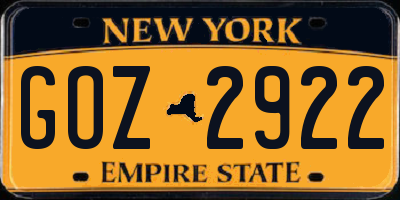 NY license plate GOZ2922