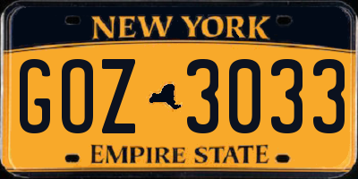 NY license plate GOZ3033