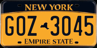 NY license plate GOZ3045