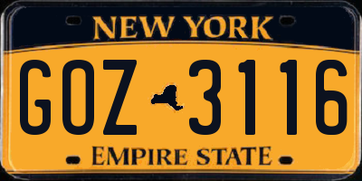 NY license plate GOZ3116