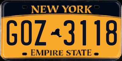 NY license plate GOZ3118