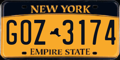 NY license plate GOZ3174