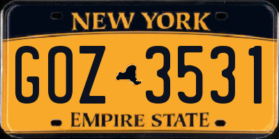 NY license plate GOZ3531