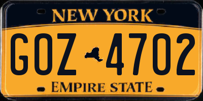 NY license plate GOZ4702