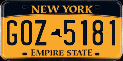 NY license plate GOZ5181