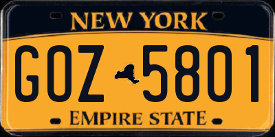 NY license plate GOZ5801
