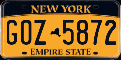 NY license plate GOZ5872