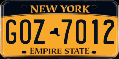 NY license plate GOZ7012