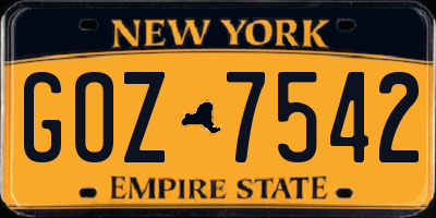 NY license plate GOZ7542
