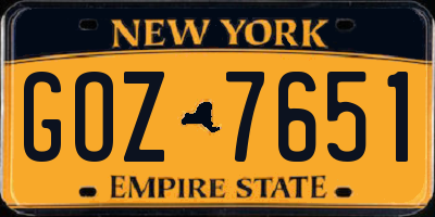 NY license plate GOZ7651