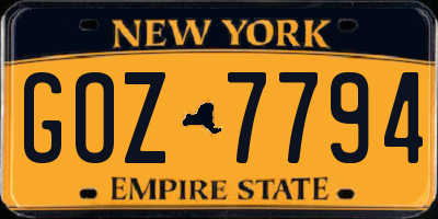 NY license plate GOZ7794