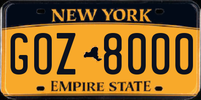 NY license plate GOZ8000